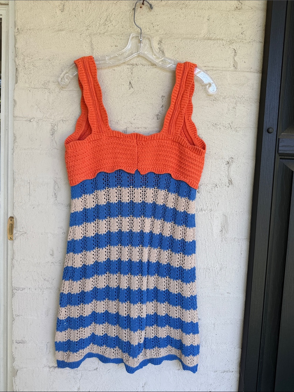 ZARA Blue/Orange Wavy Striped Crochet Knit Mini Dress Size Medium - Picture 7 of 11